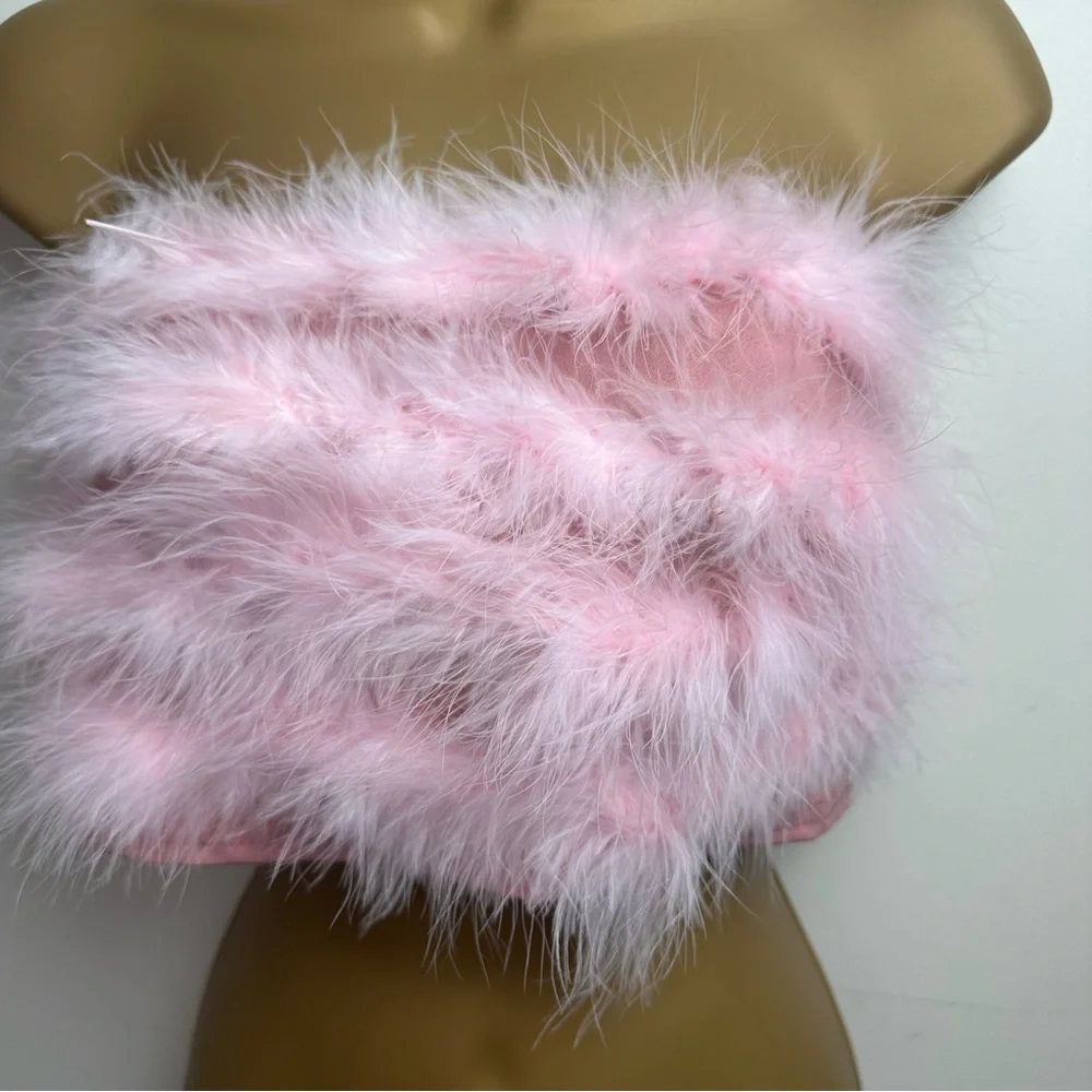 I Saw It First Blush Pink Feather Front Kawaii Bandeau Tube Cropped Top NWOT 10‎ - Picture 9 of 14